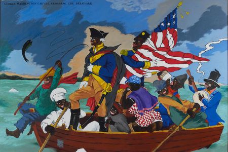 George Washington Carver Crossing the Delaware: Page from an American History Textbook, 1975, Robert Colescott, acrylic on canvas
