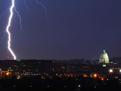 Lightning strikes near the U.S. Capitol building
