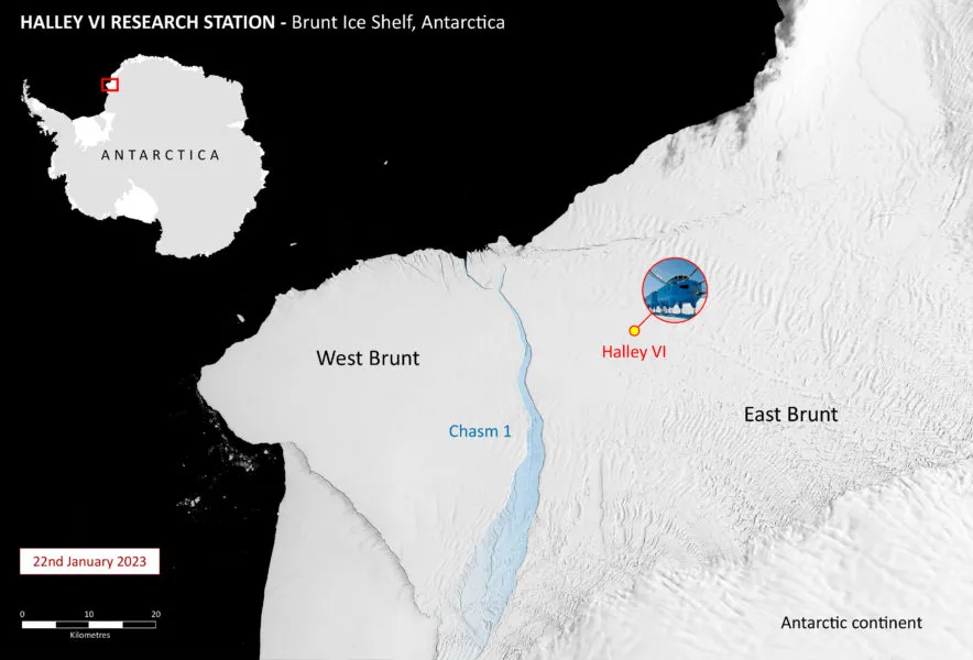 Map of Brunt Ice Shelf in Antarctica