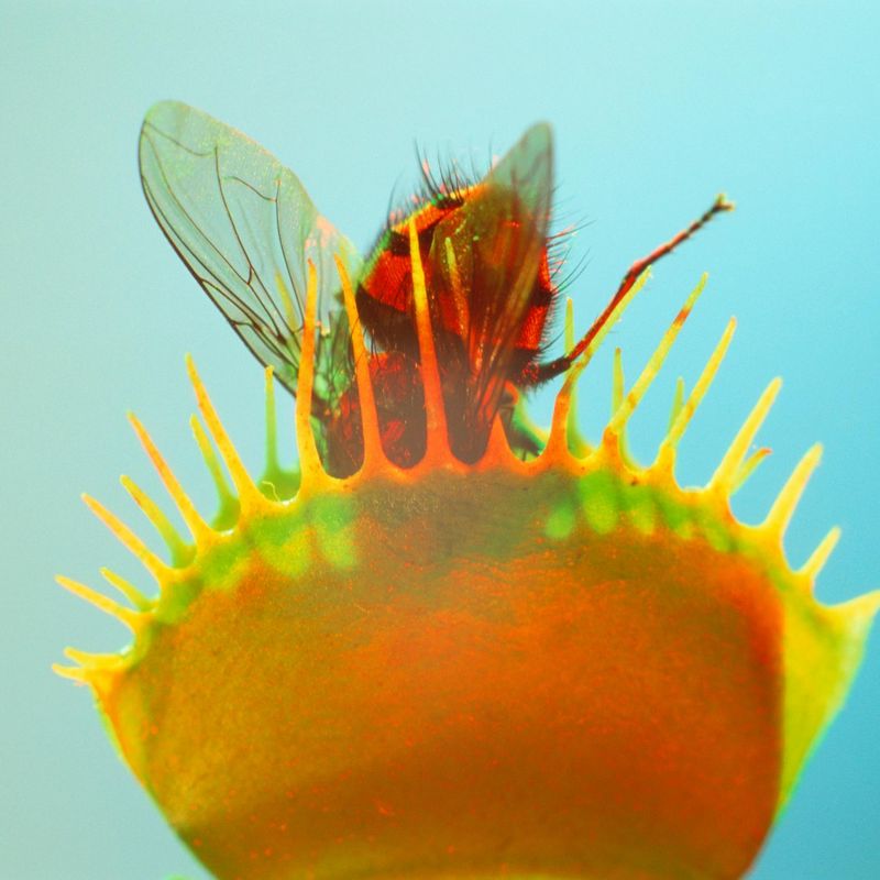 Decomposed housefly inside an opening venus fly trap - Stock Image -  C056/8561 - Science Photo Library