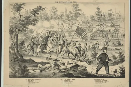 This 1861 cartoon of the Bull Run battlefield includes a portrayal of watching House members and "ladies as spectators."