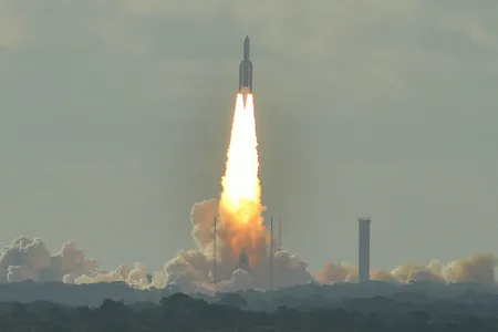 An Ariane 5 rocket launches from the Guiana Space Center in Kourou, French Guiana.