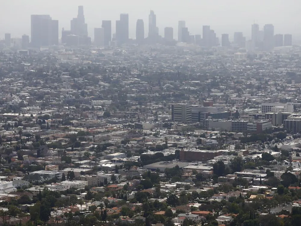 Smoggy overview of city of Los Angeles, California
