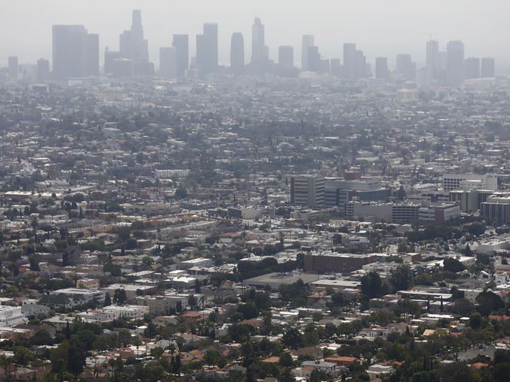 Smoggy overview of city of Los Angeles, California