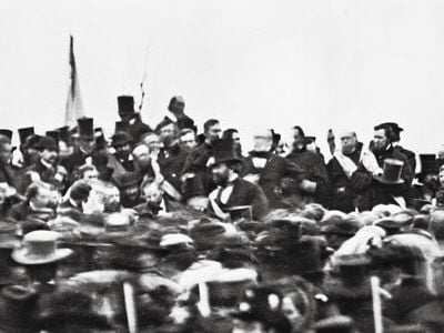 The only known image of Abraham Lincoln at Gettysburg was uncovered in 1952 at the National Archives.  It was taken by photographer Mathew Brady.