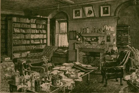 An etching of Darwin&#39;s study, commissioned a week after he died.