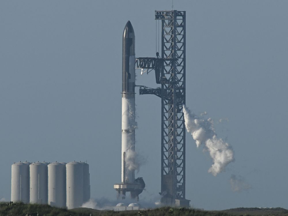 A rocket standing on a launchpad