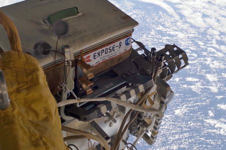 Expose-R is fixed to the outside of the International Space Station.