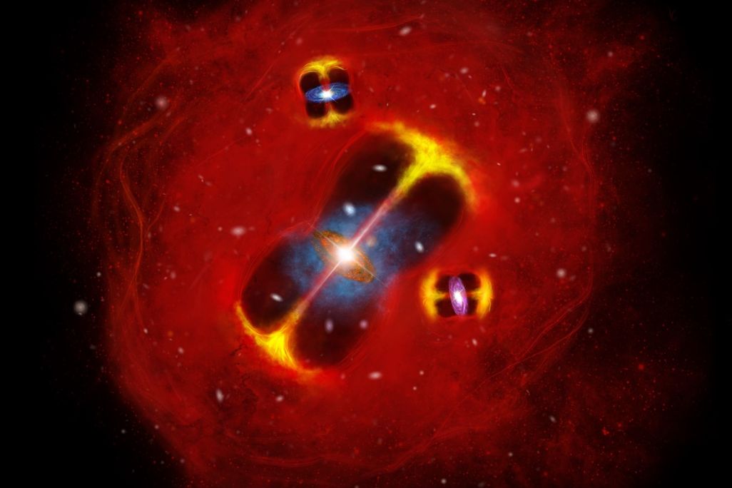 galaxies surrounded by bright red