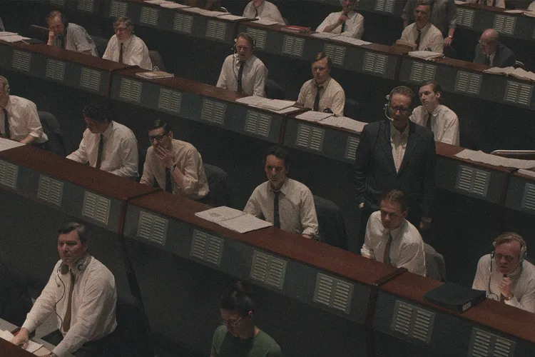 Rhys Ifans (standing in second row) as the chief designer in "Star City," a spinoff of Apple TV's "For All Mankind"&nbsp;
