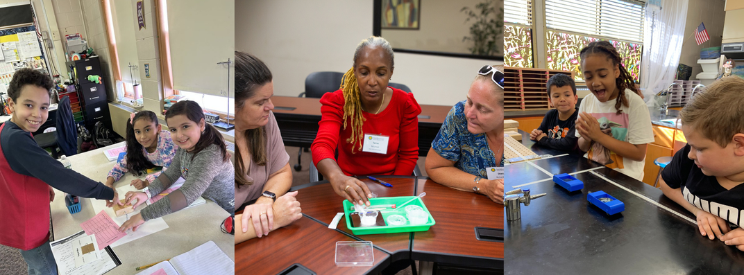 Students and educators performing science experiments