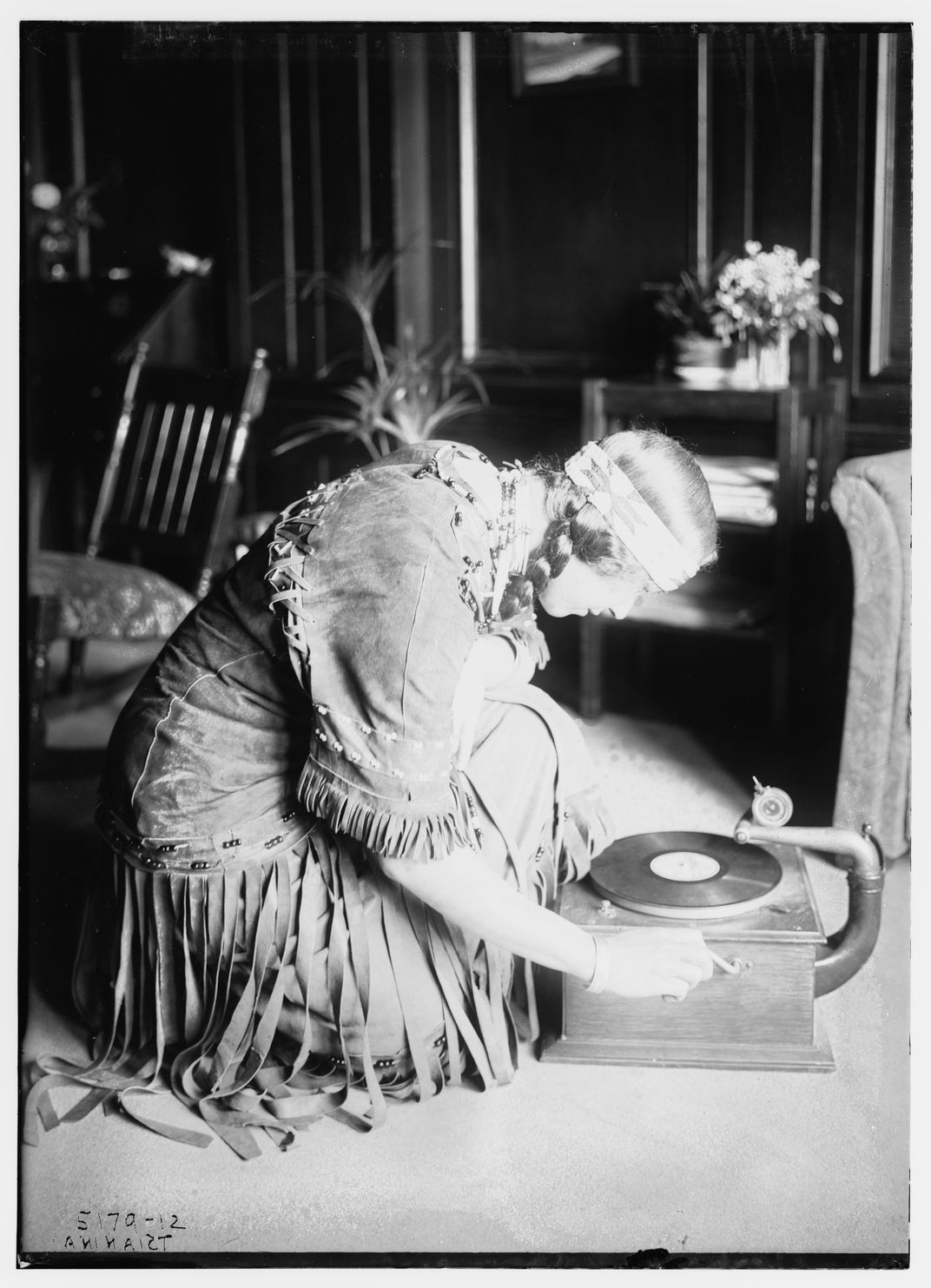 Tsianina Redfeather with a phonograph