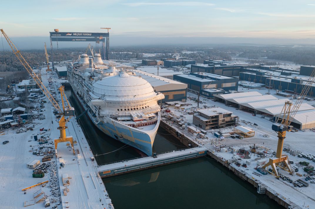 Cruise ship in construction yard