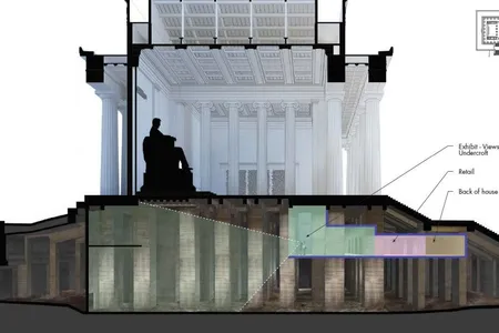 This cross-section view shows the Lincoln Memorial atop the undercroft, part of which will house a new museum.