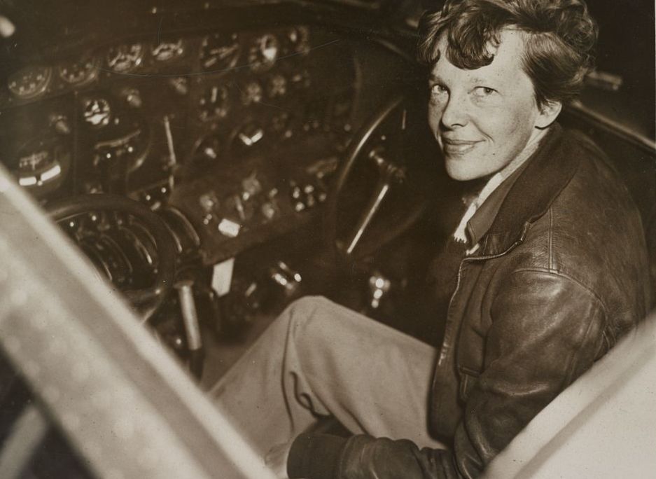 Amelia Earhart in her cockpit