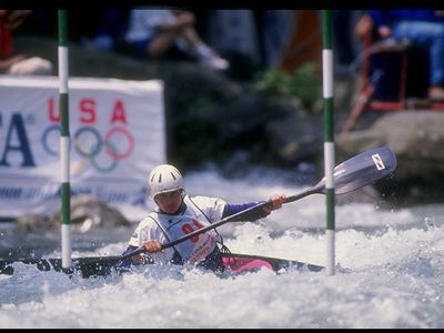 Dana Chladek competes in the Olympic Slalom Trials in 1992.