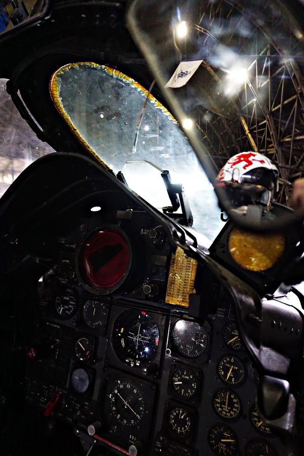 The cockpit of a plane in Tillamook Air Museum thumbnail