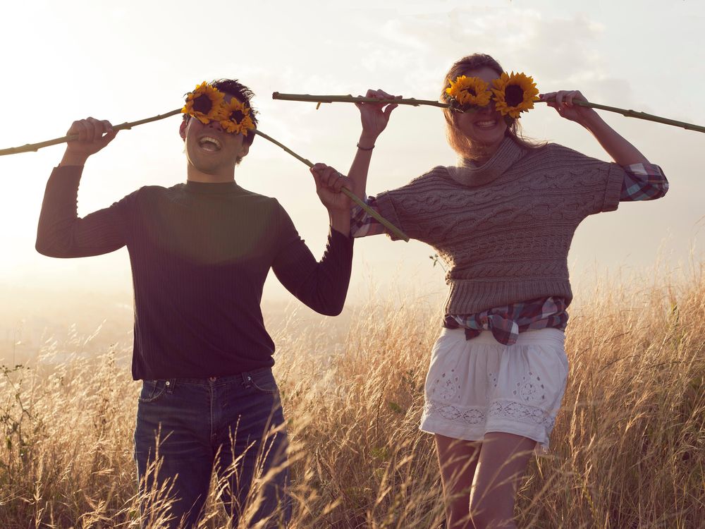 man woman flowers