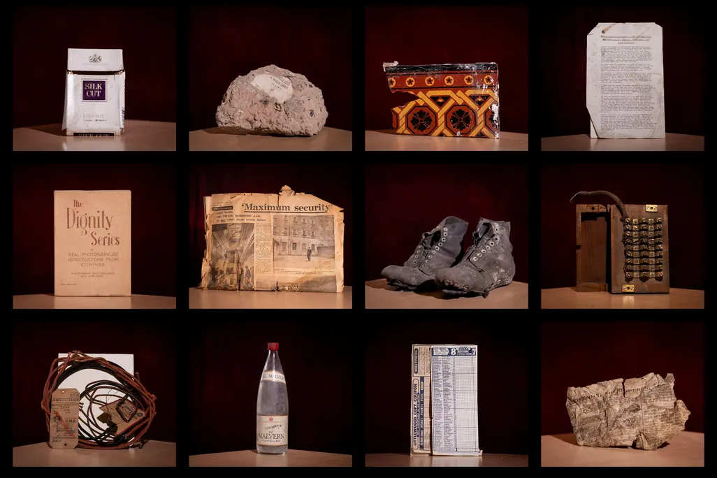 A collection of historical items on display