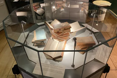 First-edition Jane Austen novels in a special display case at her former home