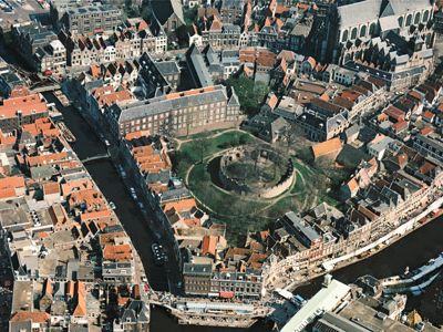 Aerial view of the city of Leiden, Holland