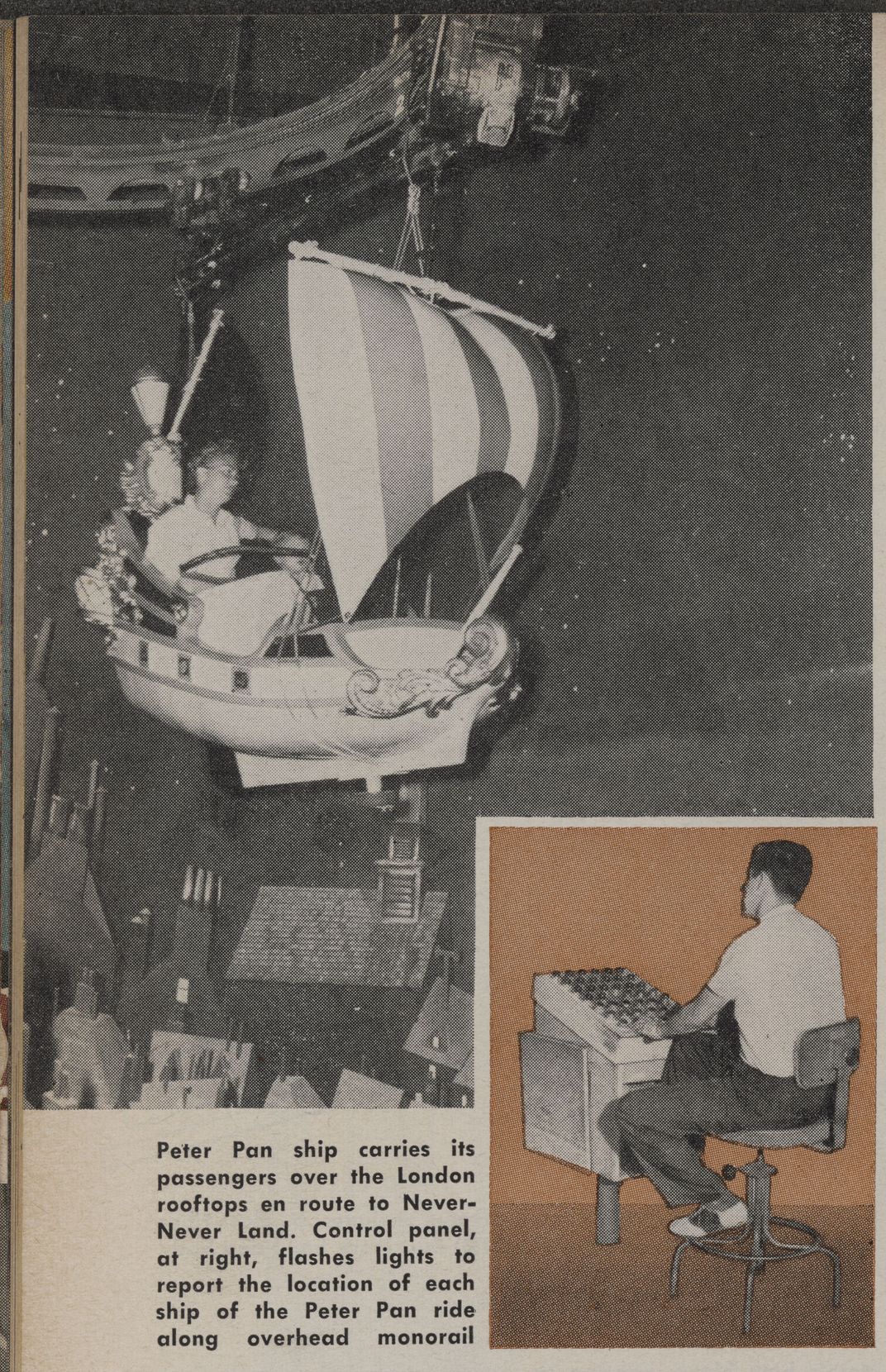 Control console on the Peter Pan dark ride at Disneyland, as seen in Popular Mechanics in November 1957