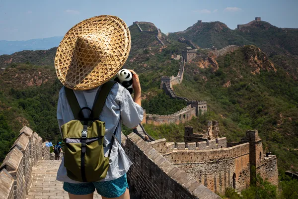 A Stuffed Panda Bear on the Great Wall of China thumbnail