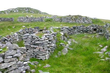 Ruins of farms on Fuaigh Mòr, an island evicted during the Highland Clearances