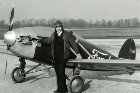 Harry Brooks and the flying Flivver at Ford Airport in December 1927.
