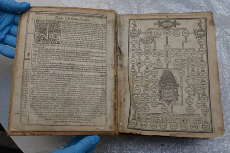 The Bible is similar to one brought to North America by Pilgrims traveling aboard the Mayflower