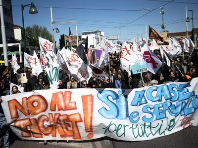 On April 25, protesters demonstrate against Venice&#39;s new day-tripper tax.