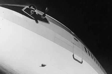 Marlon Green in the cockpit of one of Continental's Boeing 707s.