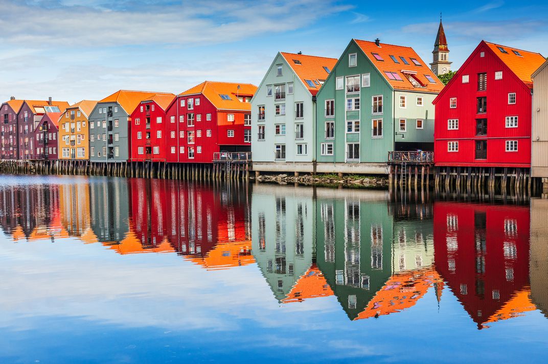 Colorful buildings in the Old Town District of Trondheim