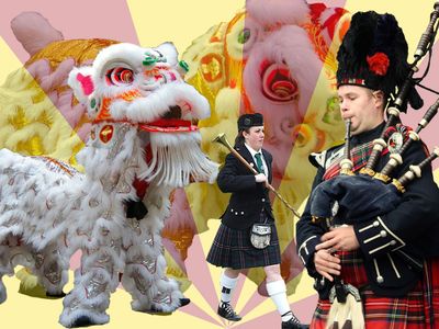 "Gung Haggis Fat Choy" may be the only celebration that combines both traditional Robert Burns Night festivities, including bagpiping, with a celebration of the Chinese New Year.