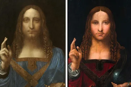 Authorities recovered a copy (right) of Salvator Mundi from a Naples man's apartment. Attributed to the school of Leonardo, the work dates to around 1508–1513.