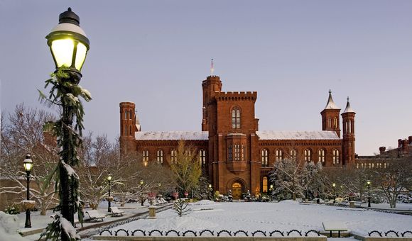 Image shows a castle in snow