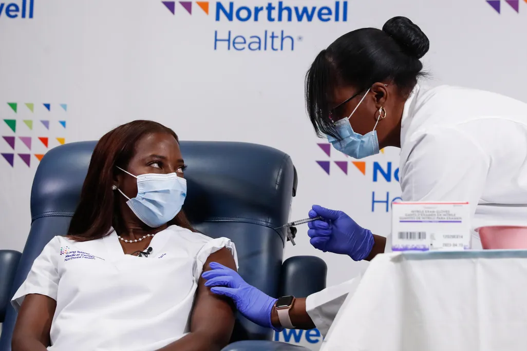 Pictured: Nurse Sandra Lindsay receives the second dose of a Pfizer coronavirus disease (COVID-19) vaccine
