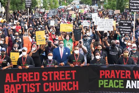 In June 2020, a protest against racial injustice and police brutality made its way through the streets of Washington, D.C. Photographer Talia Hawley submitted this photo as part of the Anacostia Community Museum’s Moments of Resilience storytelling project. PHOTO Talia Hawley