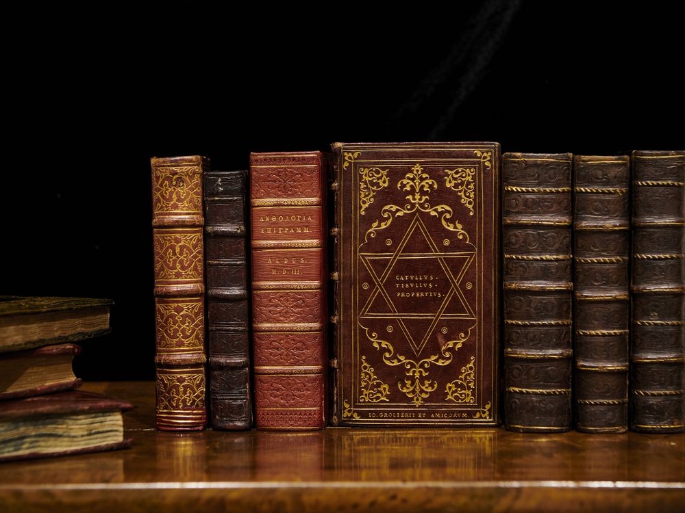 Several beautiful books next to each other on a shelf