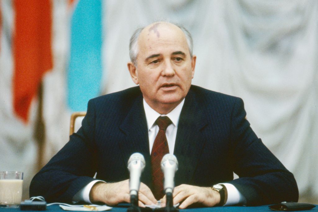 Mikhail Gorbachev speaking at a public engagement in the Soviet Union