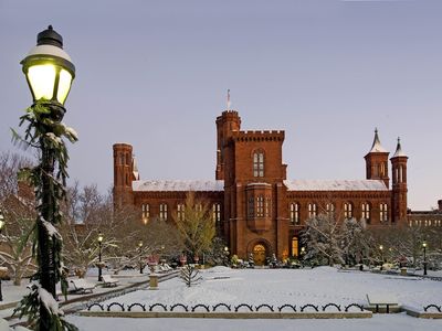 Image shows a castle in snow