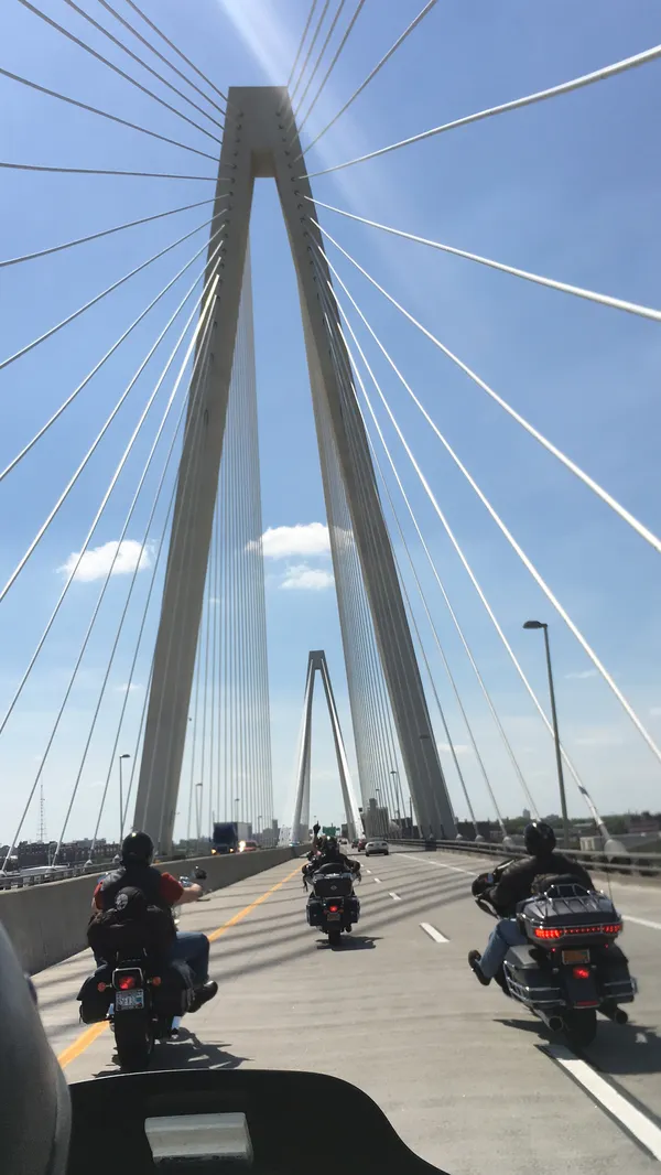 Riding over the Stan Musial Veterans Memorial Bridge. thumbnail