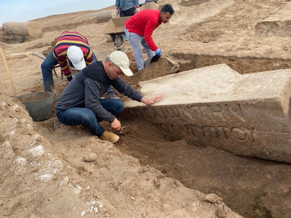 Archaeologists work in the ruins of a temple of Zeus Kasios in the Sinai Peninsula, Egypt.