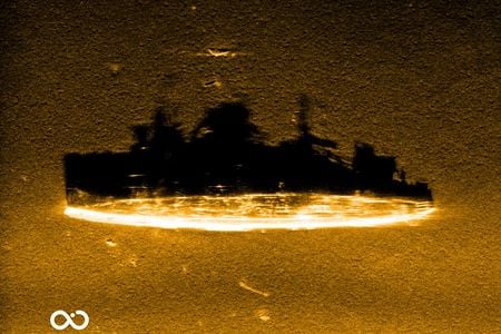 A high-resolution synthetic aperture sonar image of the USS Stewart, also known as the &quot;Ghost Ship of the Pacific&quot;