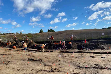 Archaeologists completing excavations on Fischer-Hallman Road