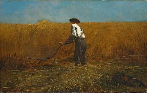 A veteran returns after war. Winslow Homer, The Veteran in a New Field, 1865.