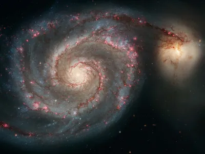 The Whirlpool Galaxy (also known as M51), located 31 million light-years from Earth, is a particularly radiant object seen during the Messier marathon. This image was captured by the Hubble Space Telescope&mdash;skywatchers looking through a backyard telescope or binoculars would see the galaxy in far less detail.