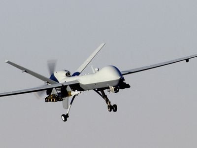 An Air Force MQ-9 Reaper comes in for a landing after a mission over Afghanistan.