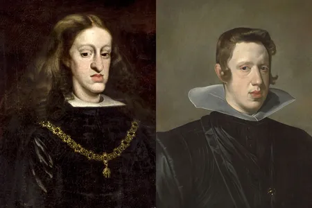 A portrait (by Juan Carreño de Miranda) of Charles II, the last of the Spanish Habsburg kings, and his father, Philip IV (painted by Diego Velázquez, of whom the king was a patron). Both men had prominent jaws, which a new study concludes is most likely the result of the family's inbreeding. 