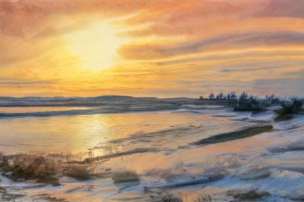 Snow falling on a South Dakotan Impressionistic Sunset thumbnail